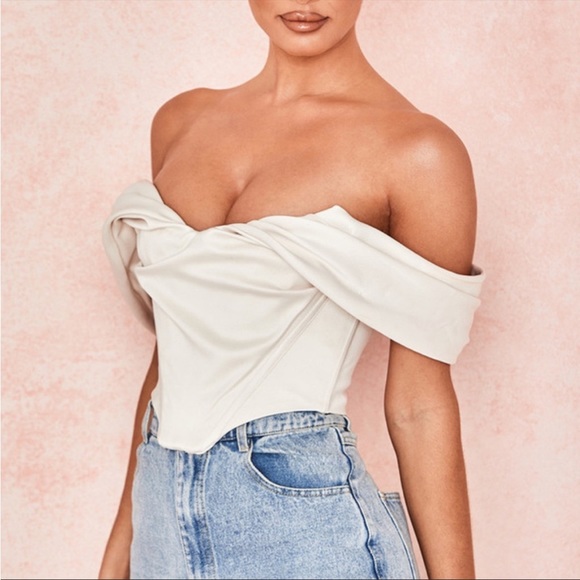 House of CB ‘Silva’ Satin Draped Shoulder Corset Top NWOT - Picture 5 of 13